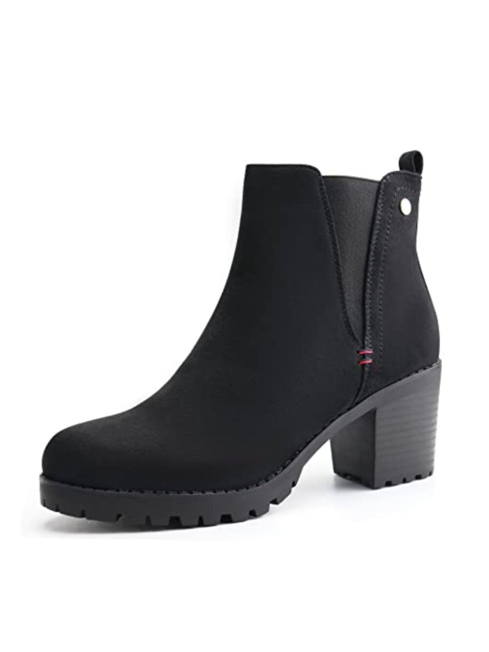 Womens Synthetic Suede Chelsea Boots with Block Heel Slip On Ankle Booties